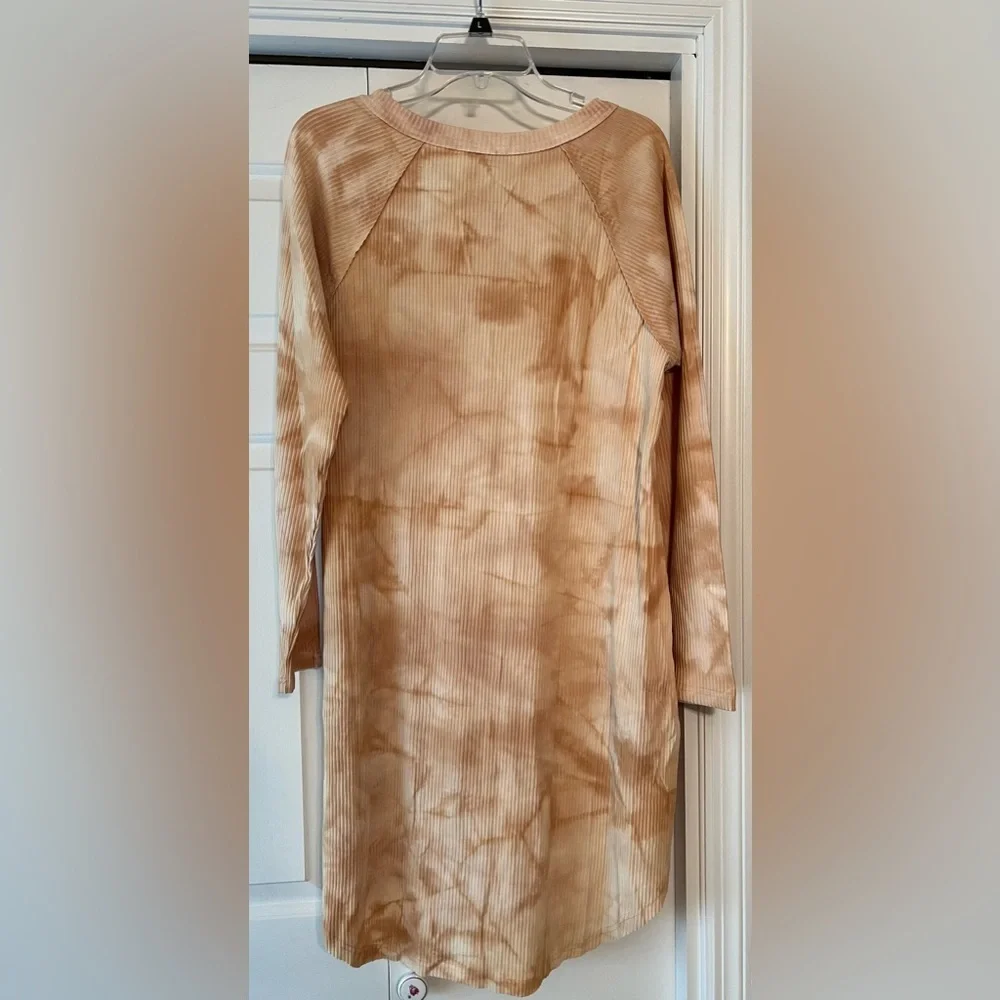 Umgee Boutique Women's Beige Tie Dyed Ribbed Henley Midi Dress NWT XL 1X #2333-4
